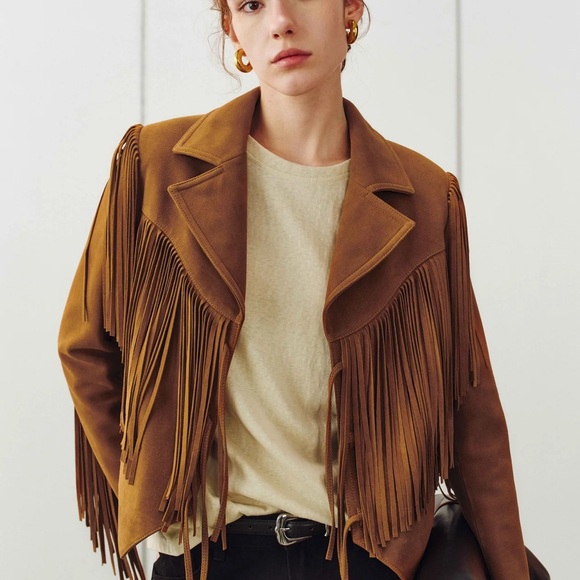 Hemi Blurr Goatskin Fringe Suede Jacket in Tan - Picture 2 of 4